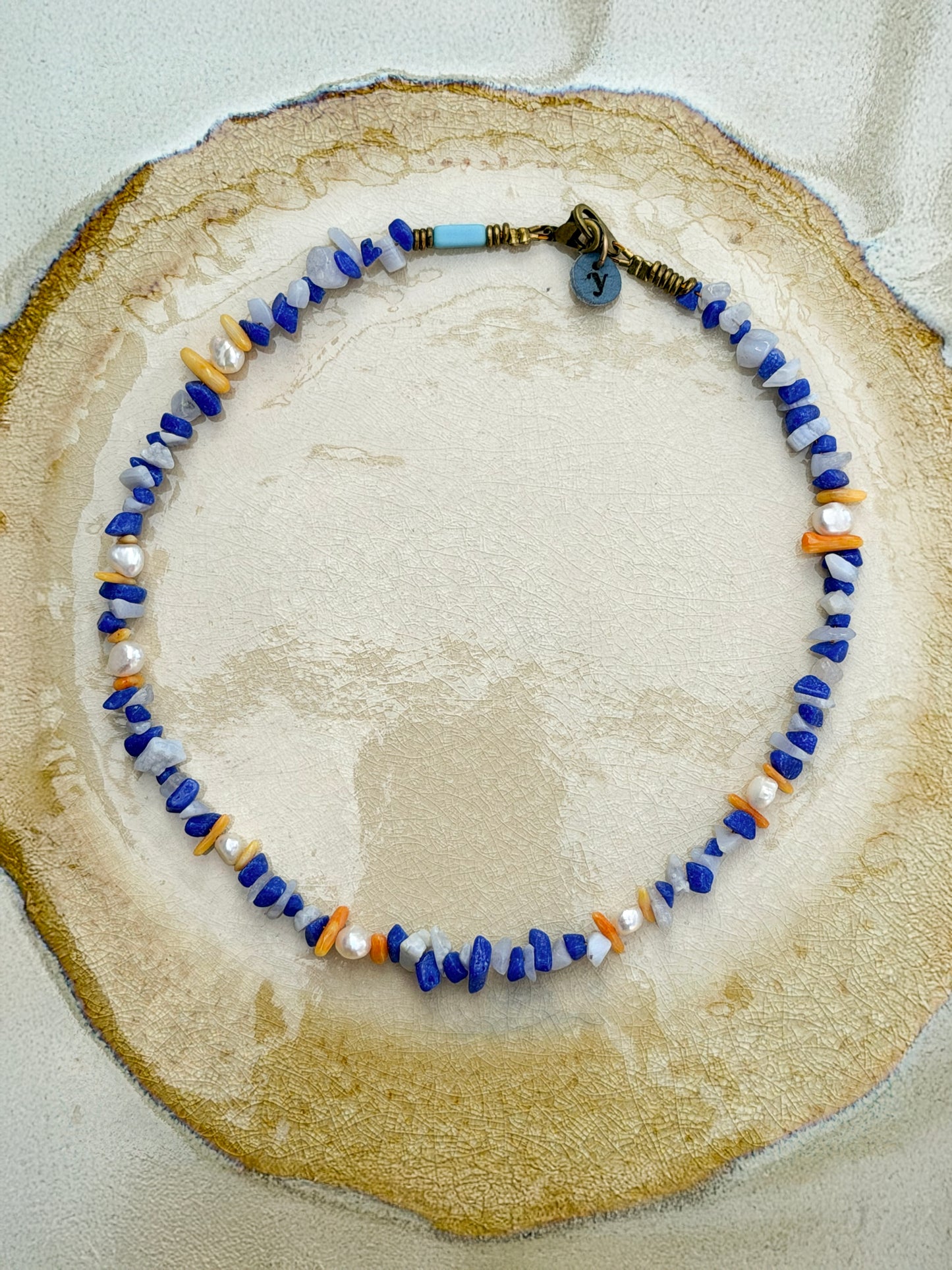 Estepona Surfer Necklace Blue Pearls