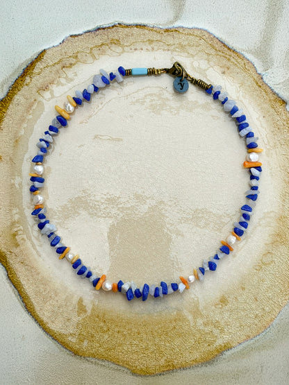 Estepona Surfer Necklace Blue Pearls