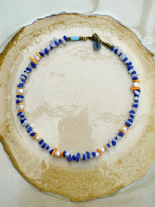 Estepona Surfer Necklace Blue Pearls