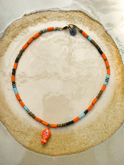 Rosario Necklace Orange Fish