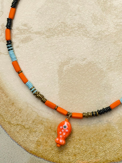 Rosario Necklace Orange Fish